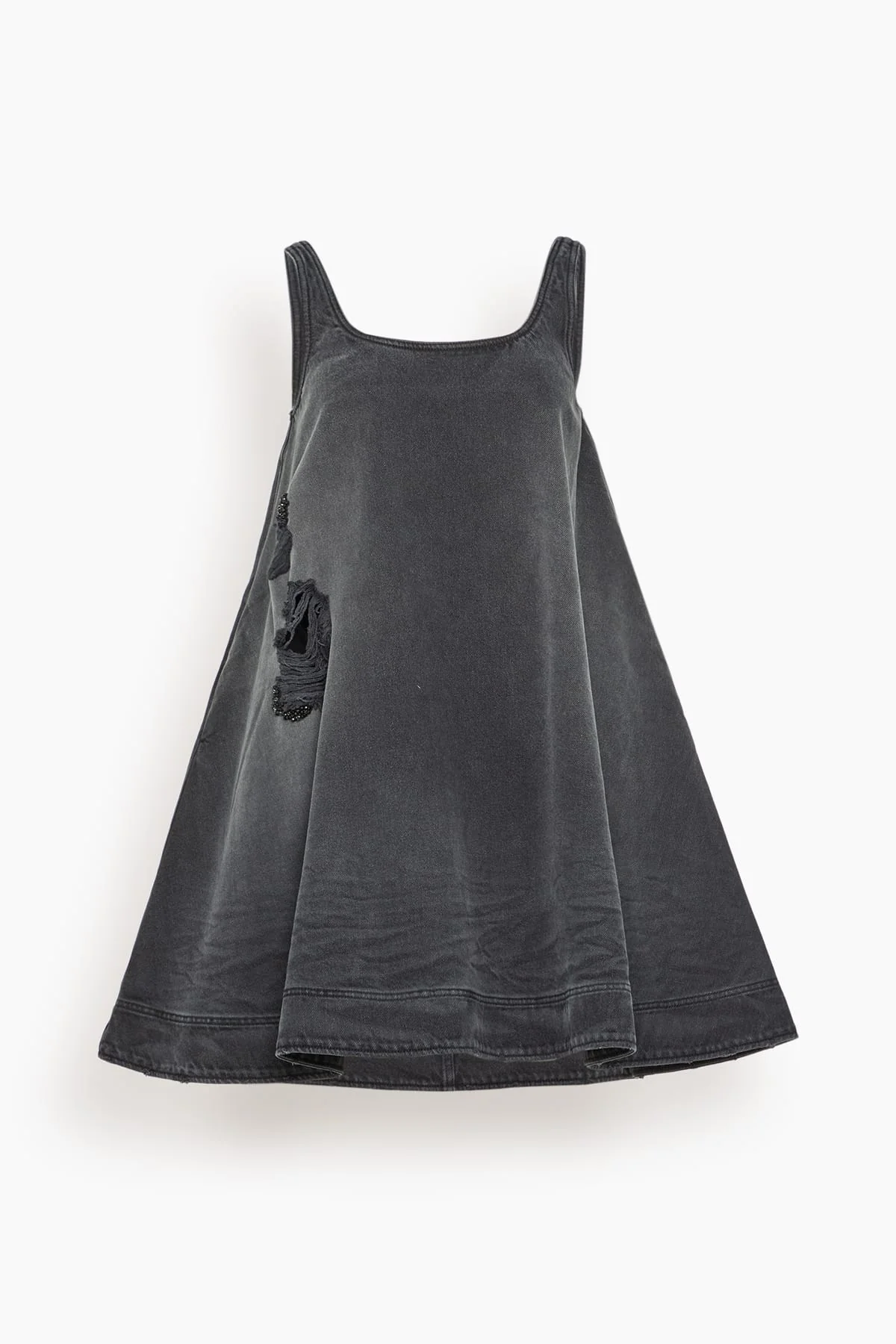 A-Line Denim Mini Dress in Distressed Black/Jet