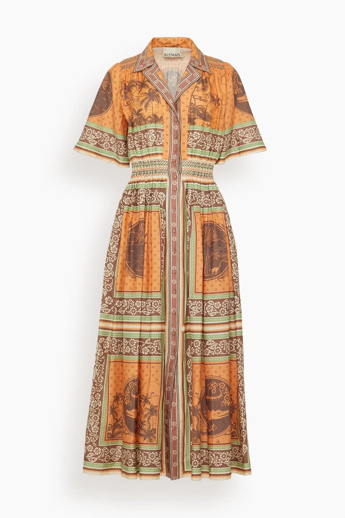 Alberta Smocked Shirtdress in Multi