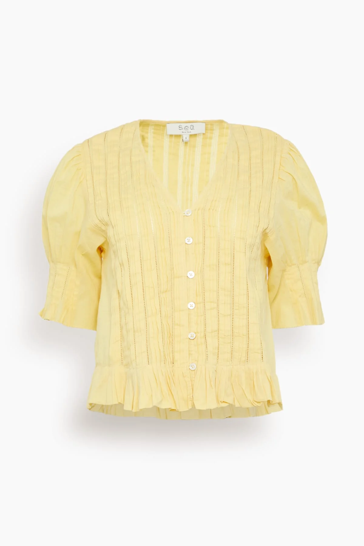 Alberte Solid Bubble Sleeve Blouse in Yellow