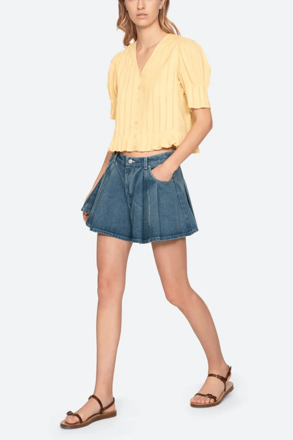 Alberte Solid Bubble Sleeve Blouse in Yellow - Image 2
