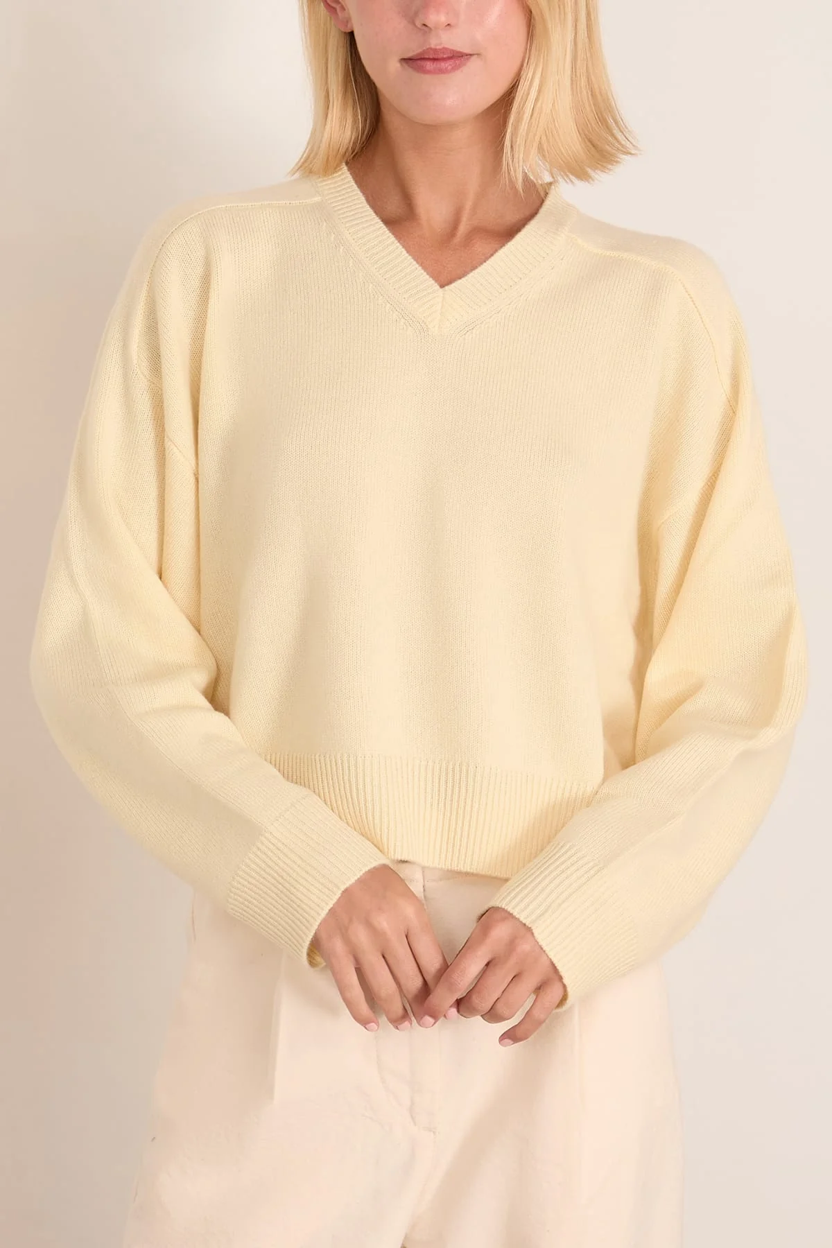Anzor V-Neck Sweater in Butter - Image 3