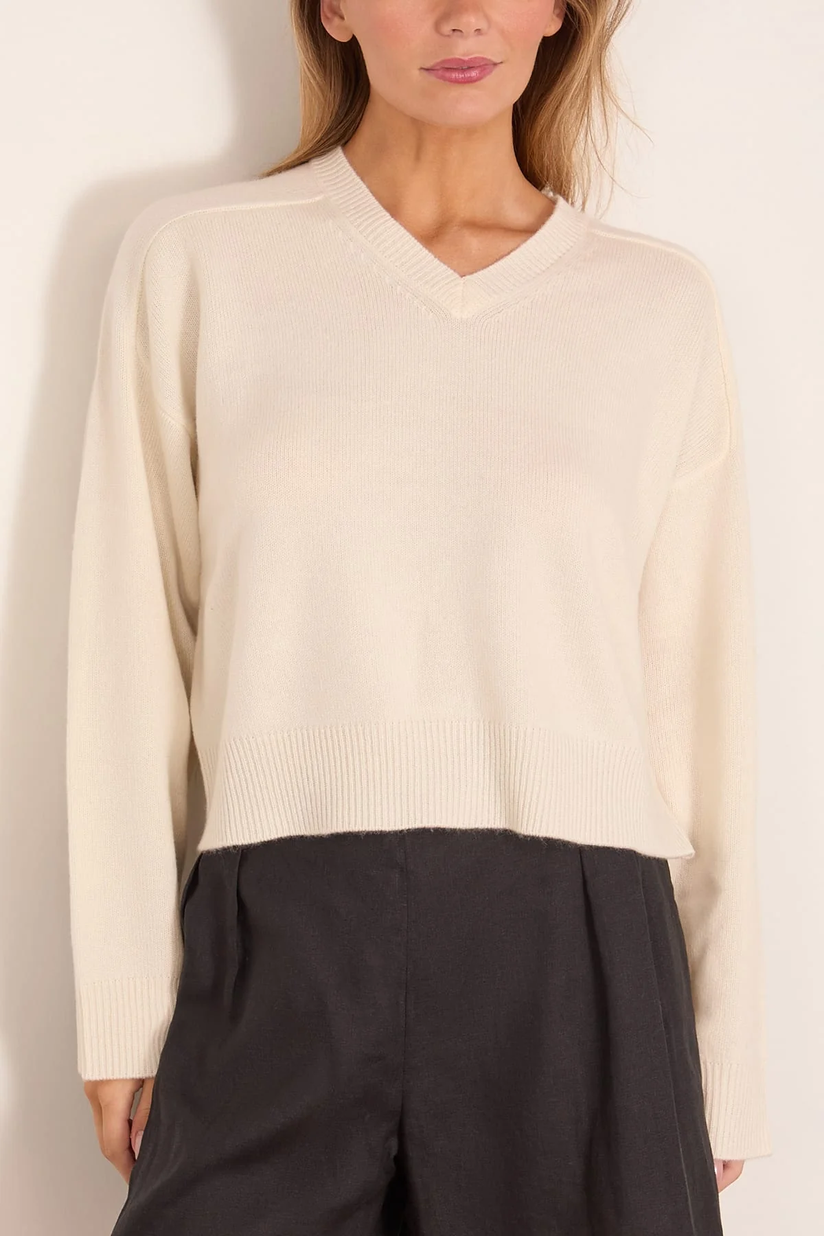 Anzor V-Neck Sweater in Ivory - Image 3