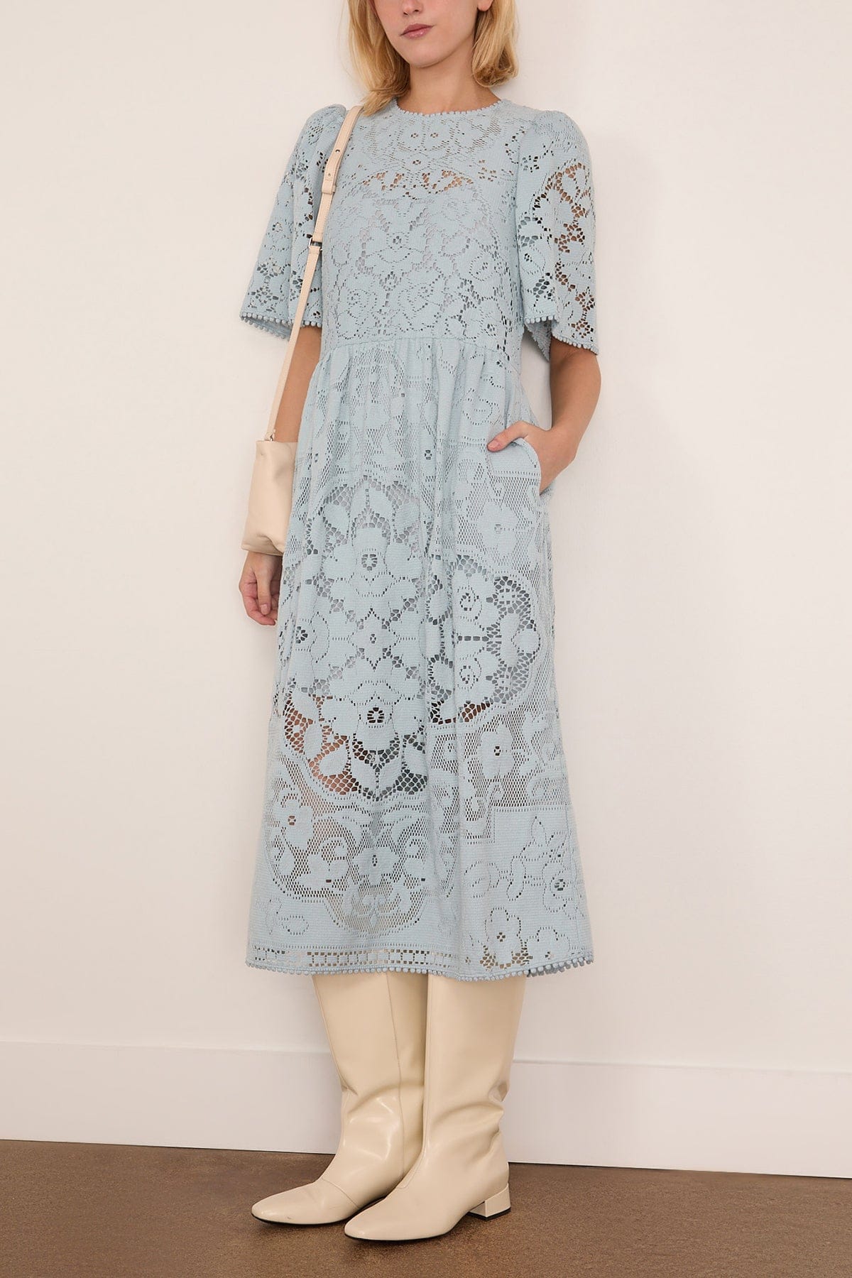 Arianna Lace Short Sleeve Midi Dress in Blue - Image 2