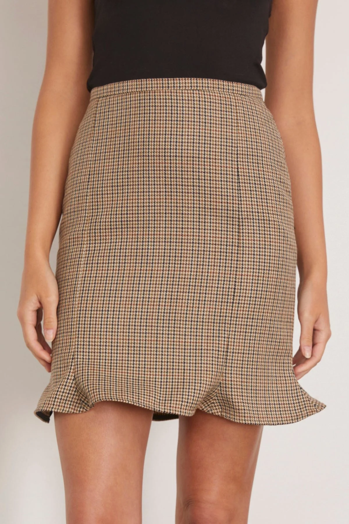 Arista Flared Checked Wool Skirt in Houndstooth Check - Image 3
