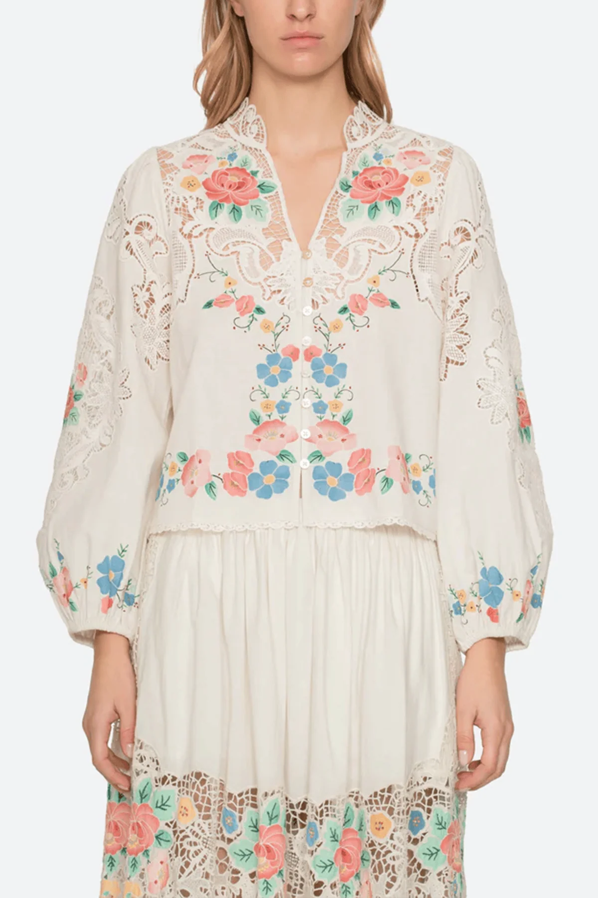 Astrid Embroidery Long Sleeve Blouse in Multi - Image 3