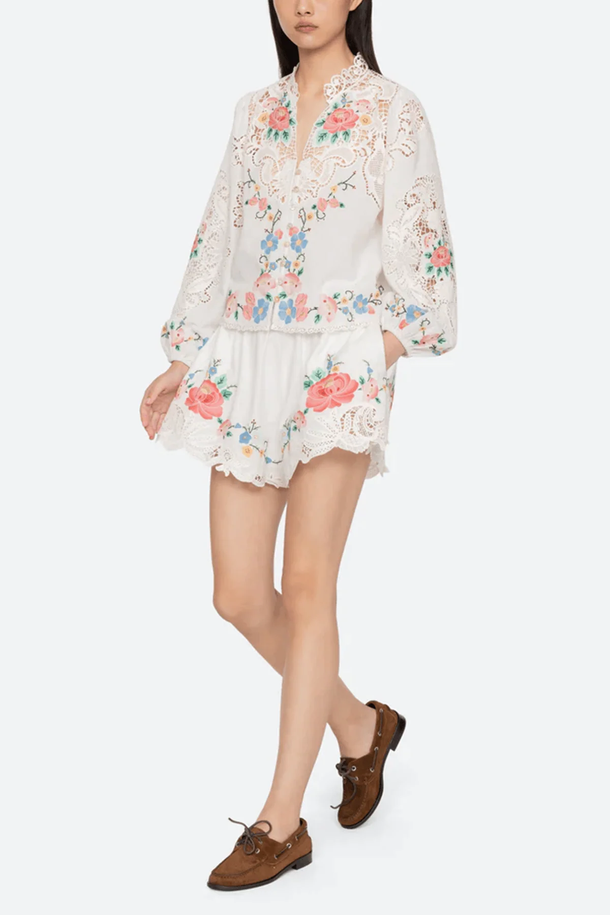 Astrid Embroidery Shorts in Multi - Image 2