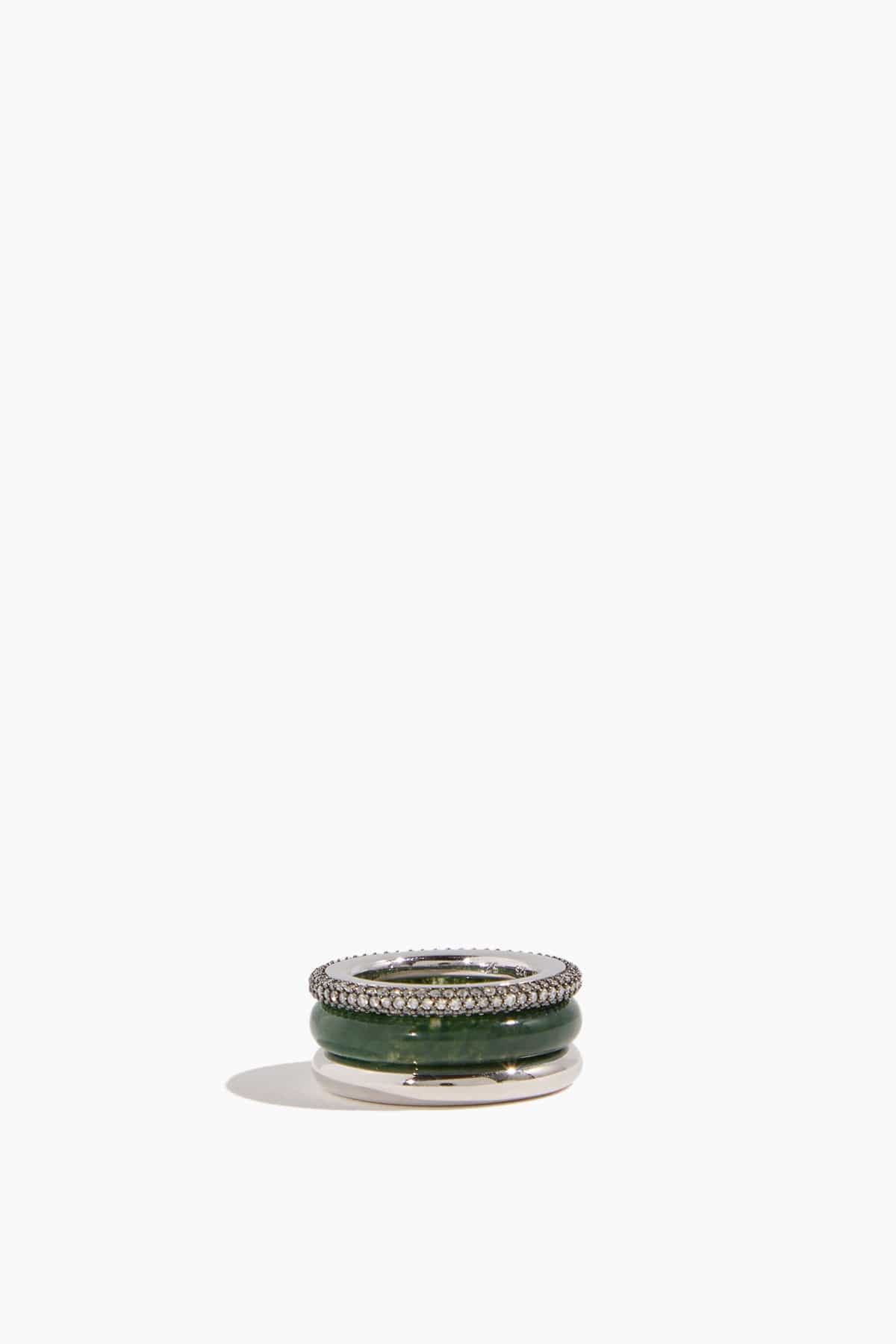 Aurea Ring Stack in Grey Diamond/Moss Agate - Image 4