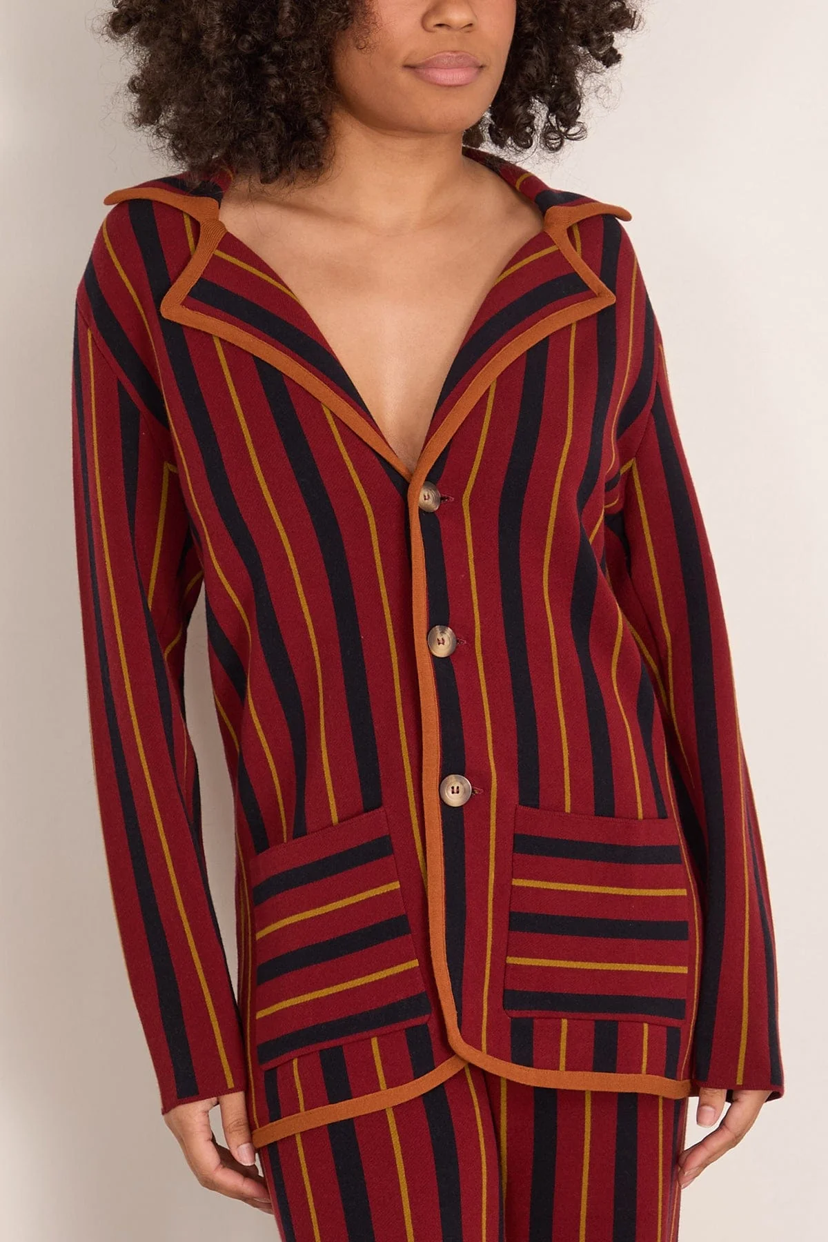 Aurora Knitted Blazer in Red Stripes - Image 3