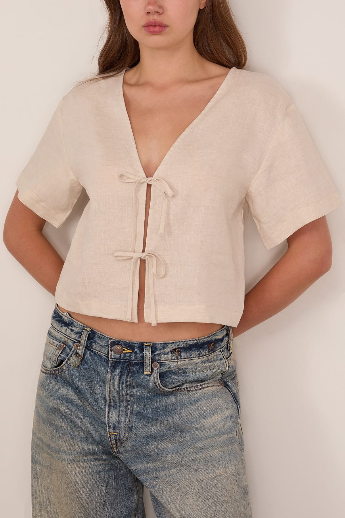 Ava Linen Top in Natural - Image 3