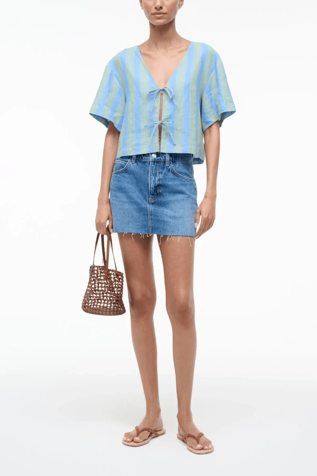 Ava Linen Top in Seaport Stripe - Image 2
