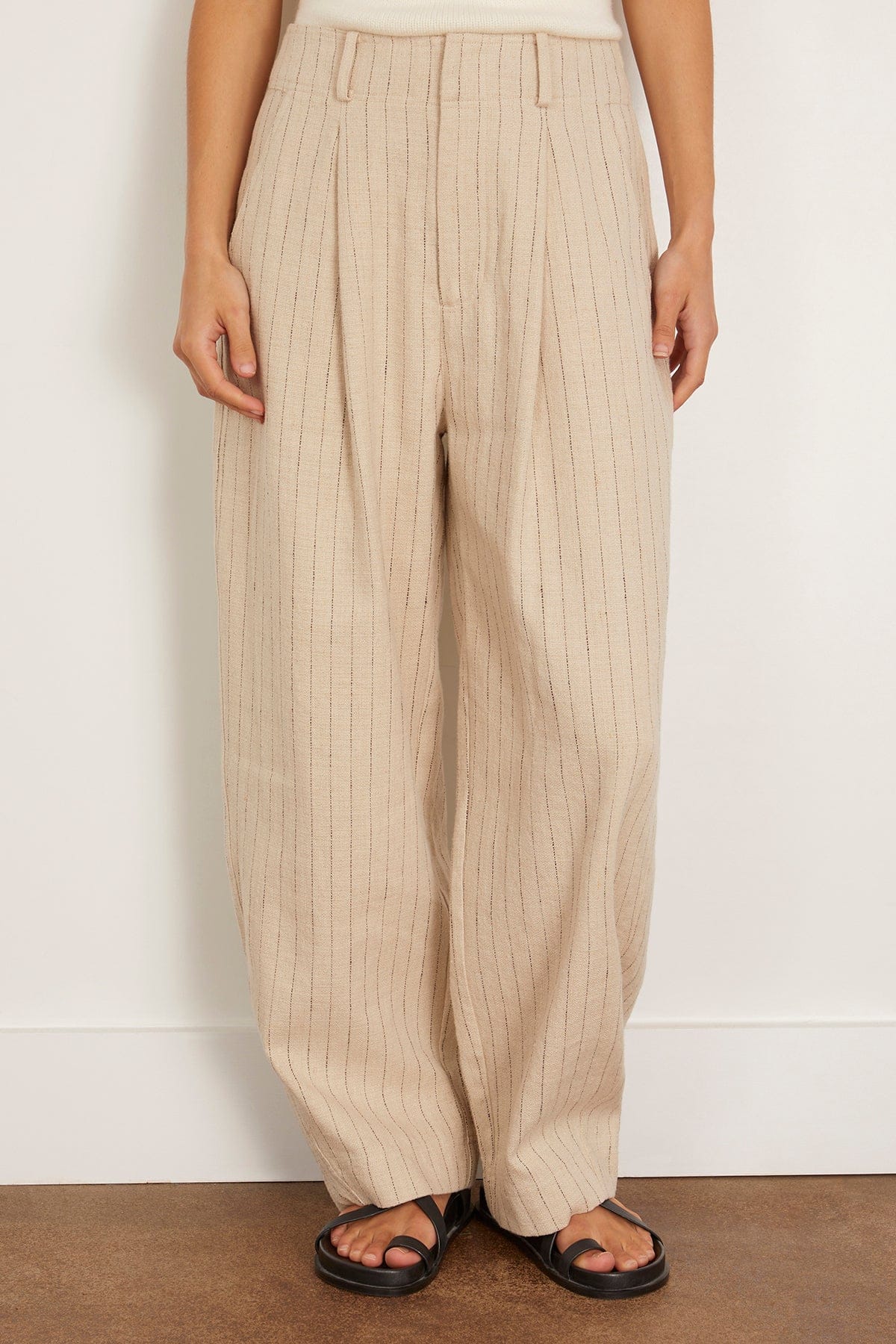 Bari Crop Trouser in Striped Flax - Image 3