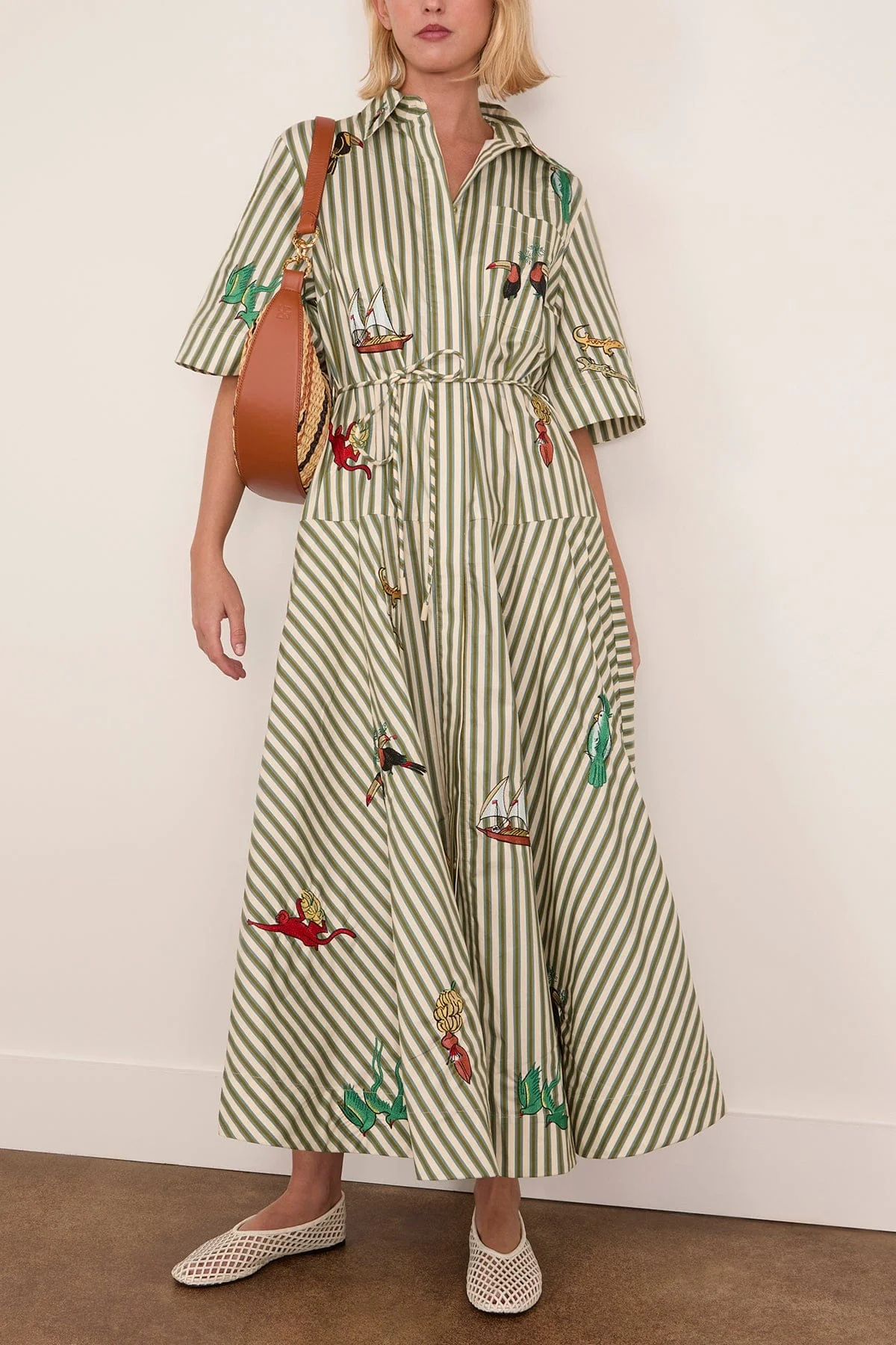 Bisou Embroidered Shirtdress in Stripe - Image 2