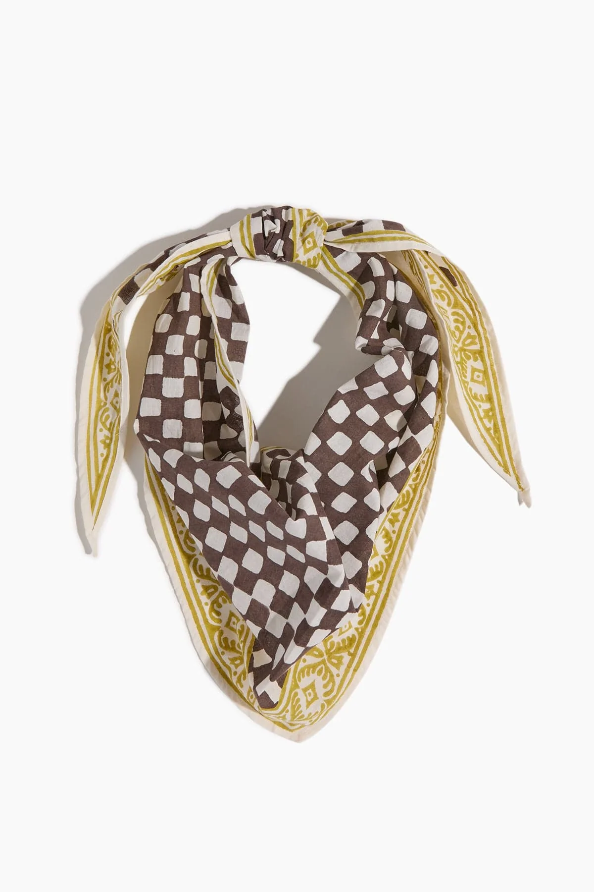 Block Print Cook Check Bandana in Dark Chocolate