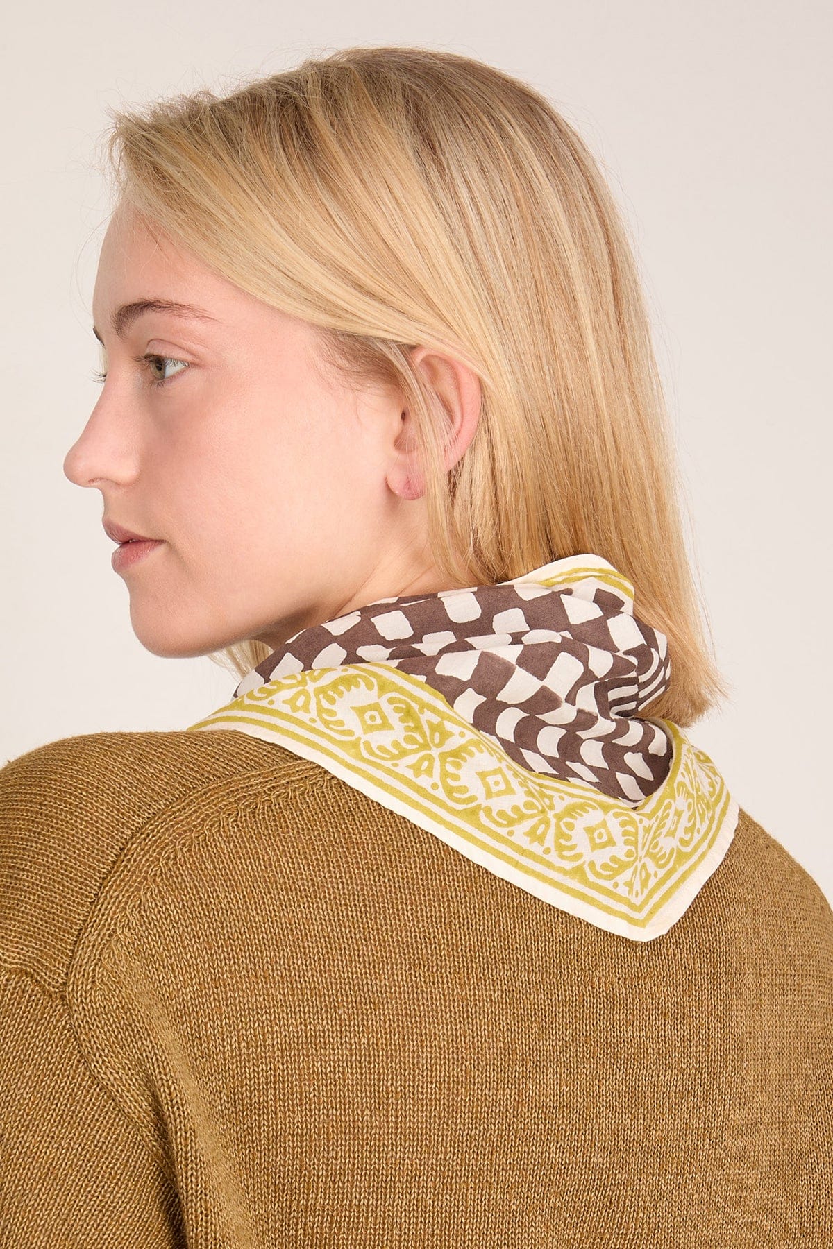 Block Print Cook Check Bandana in Dark Chocolate - Image 2