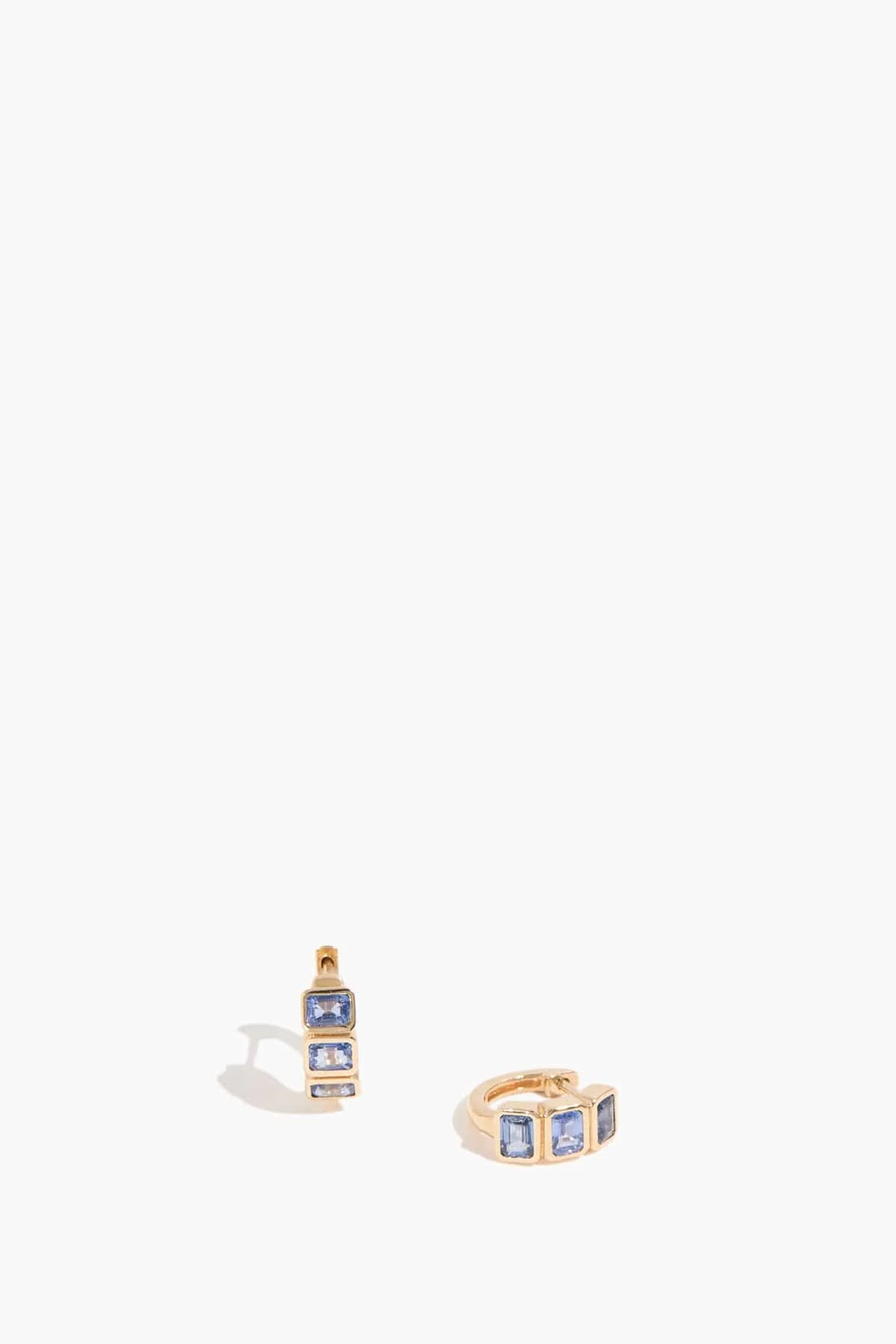 Blue Sapphire Block Huggies in Yellow Gold