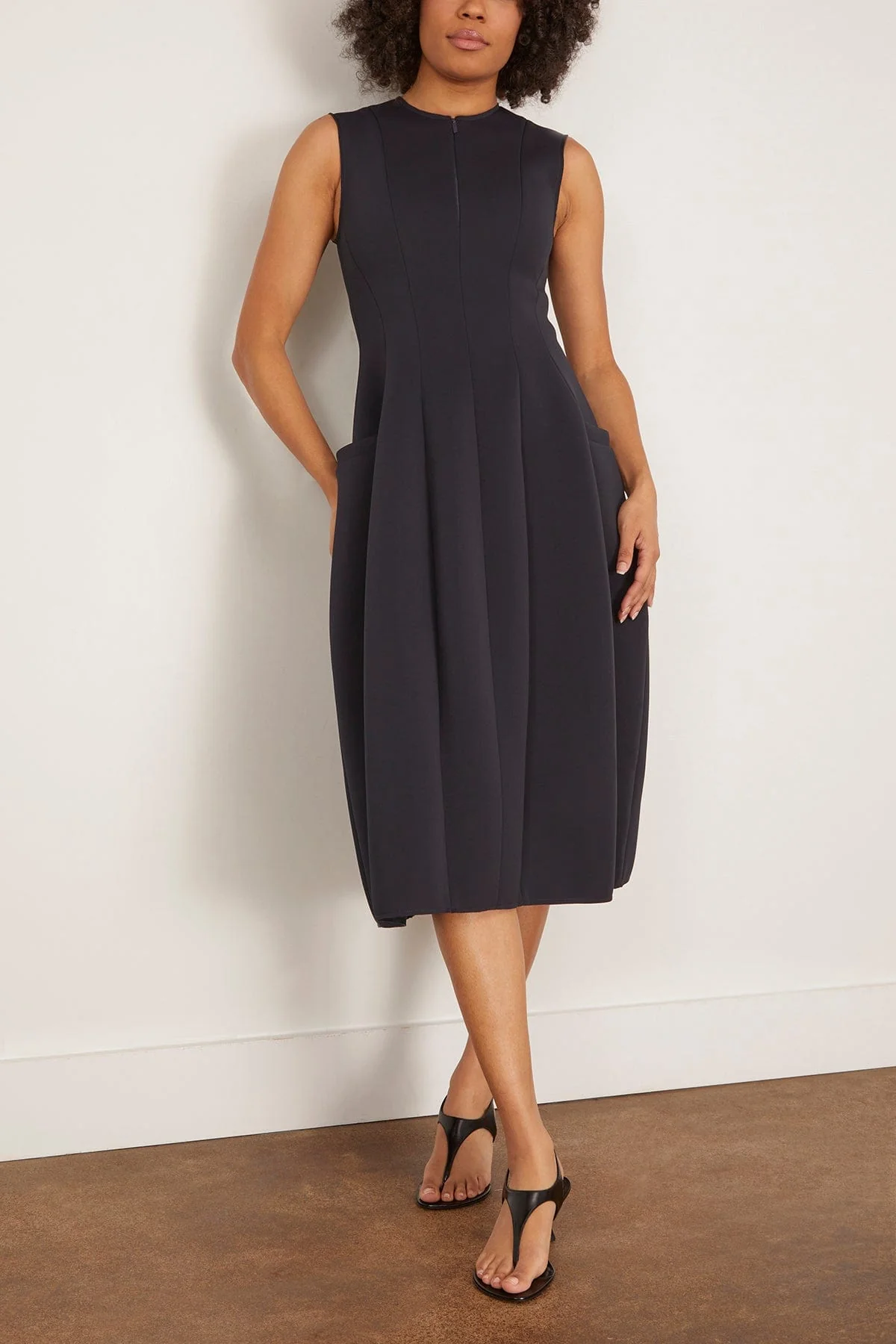 Bonded Twill Sleeveless Sculpted Dress in Navy - Image 3