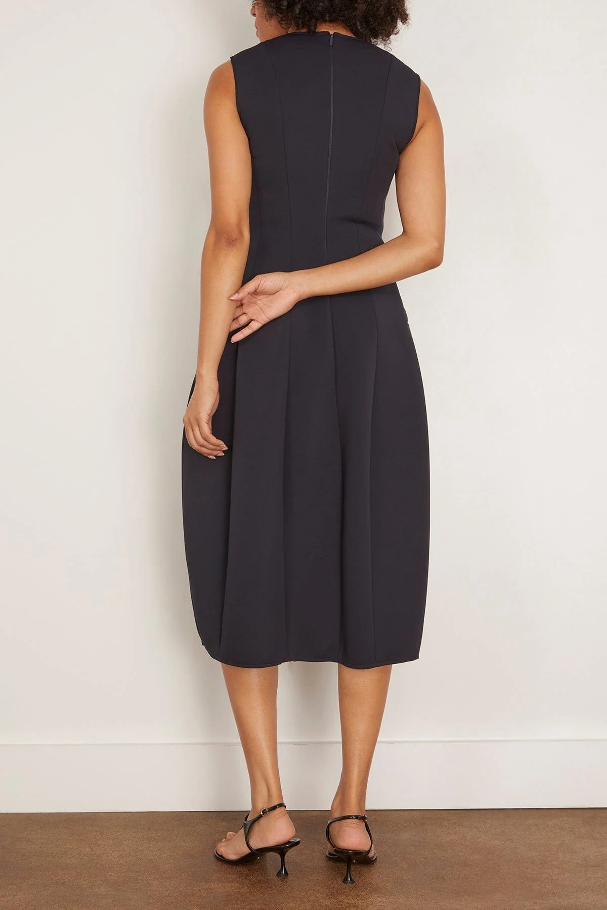 Bonded Twill Sleeveless Sculpted Dress in Navy - Image 4