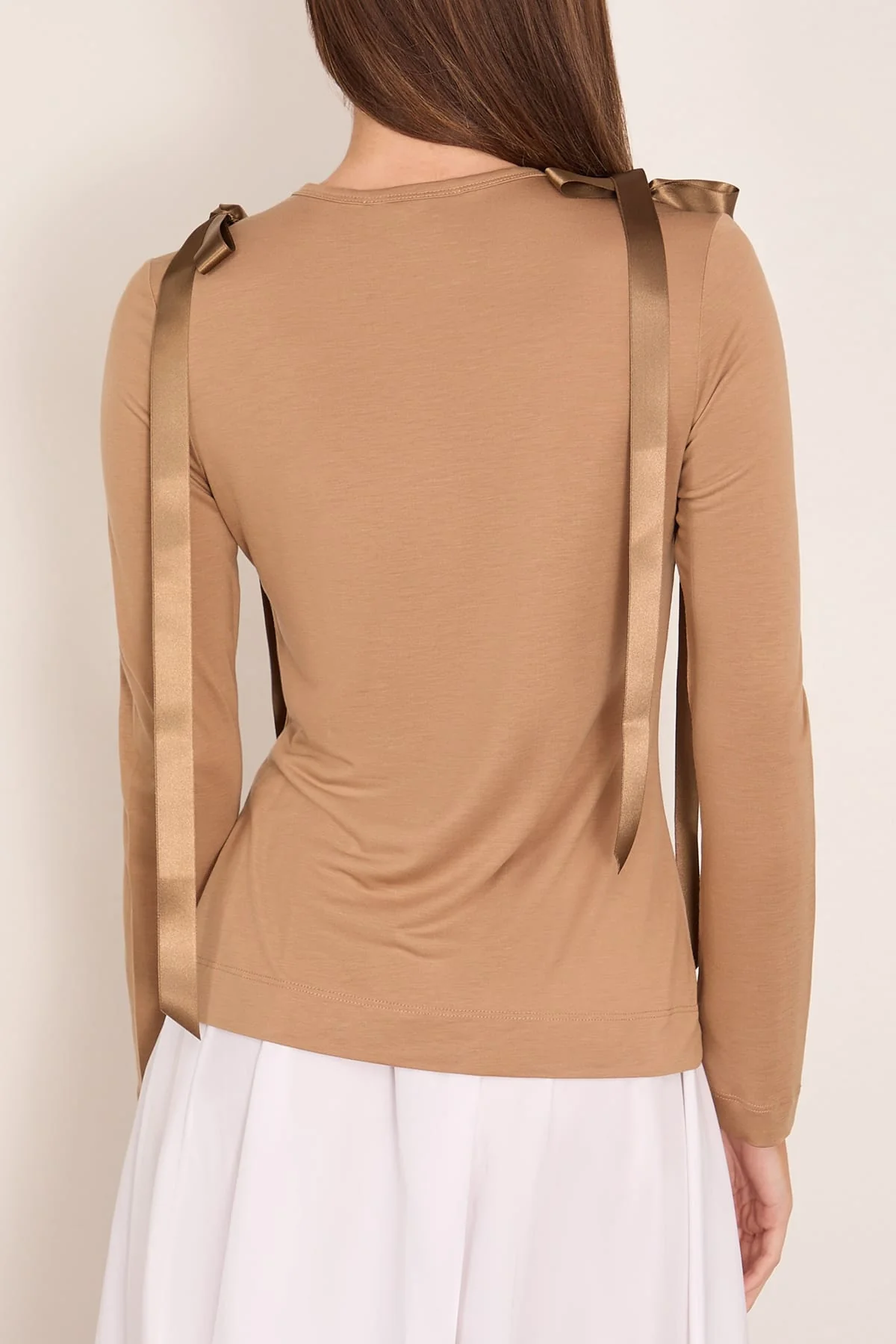 Bow Ribbon Tail Long Sleeve T-Shirt in Toffee - Image 4