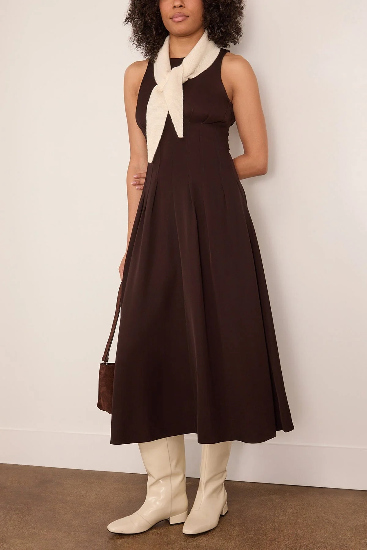 Bronwyn Dress in Merino Wool Twill Chocolate - Image 2