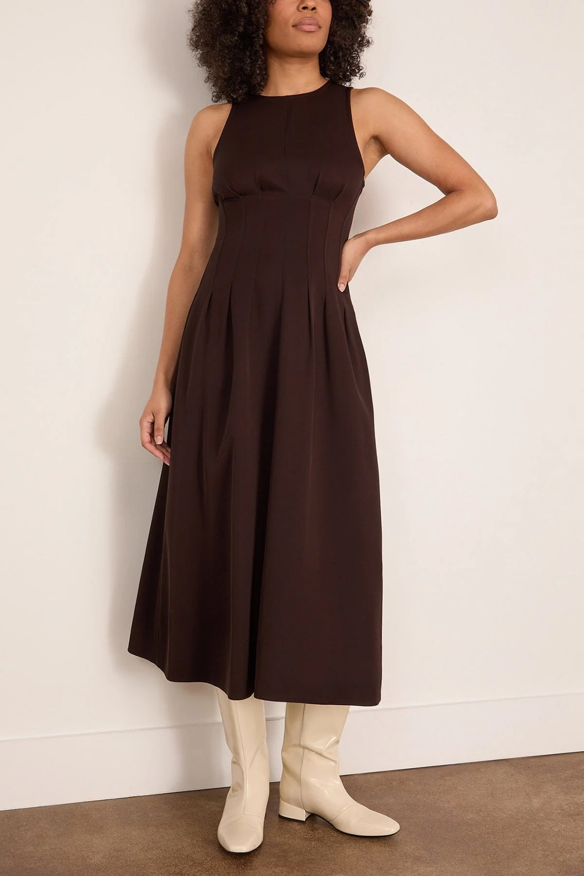 Bronwyn Dress in Merino Wool Twill Chocolate - Image 3