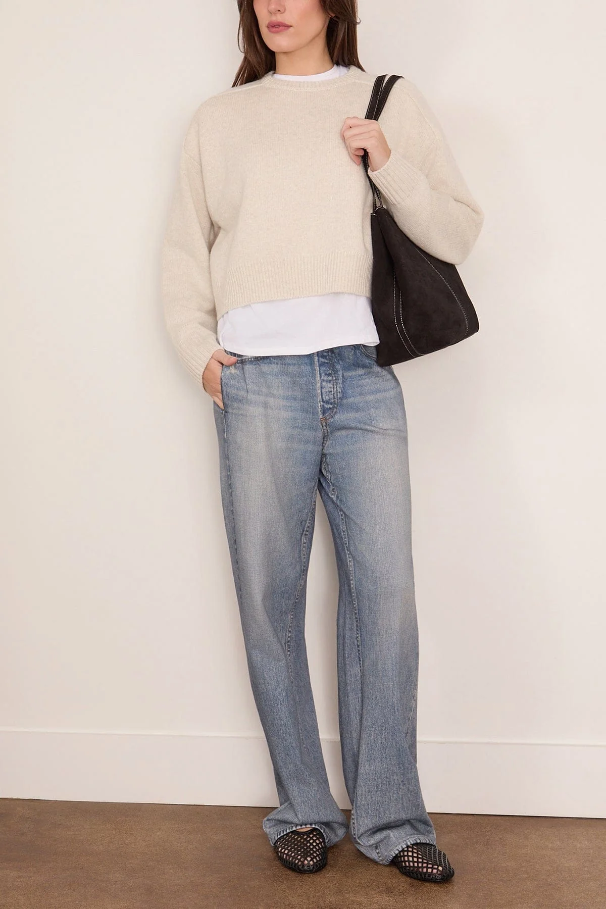 Bruzzi Cropped Sweater in Light Grey Melange - Image 2