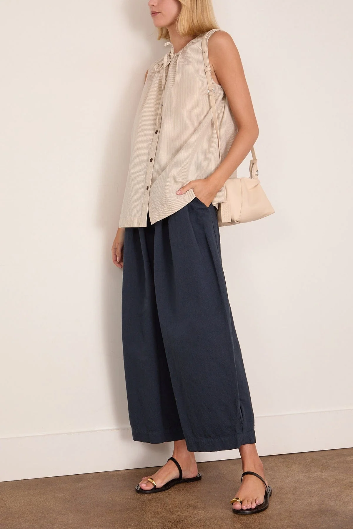 Carys Micro Houndstooth Wide Leg Trousers in Steel Blue - Image 2