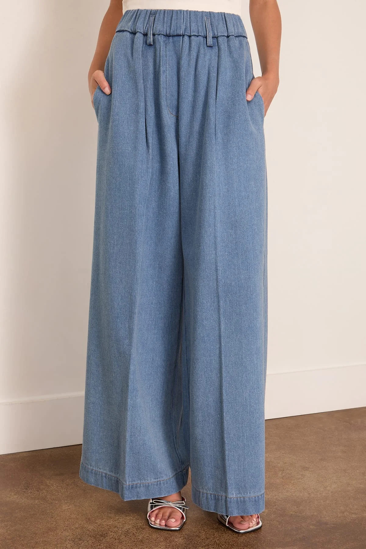 Cavalry Denim Elasticated Loose Pants in Azure - Image 3