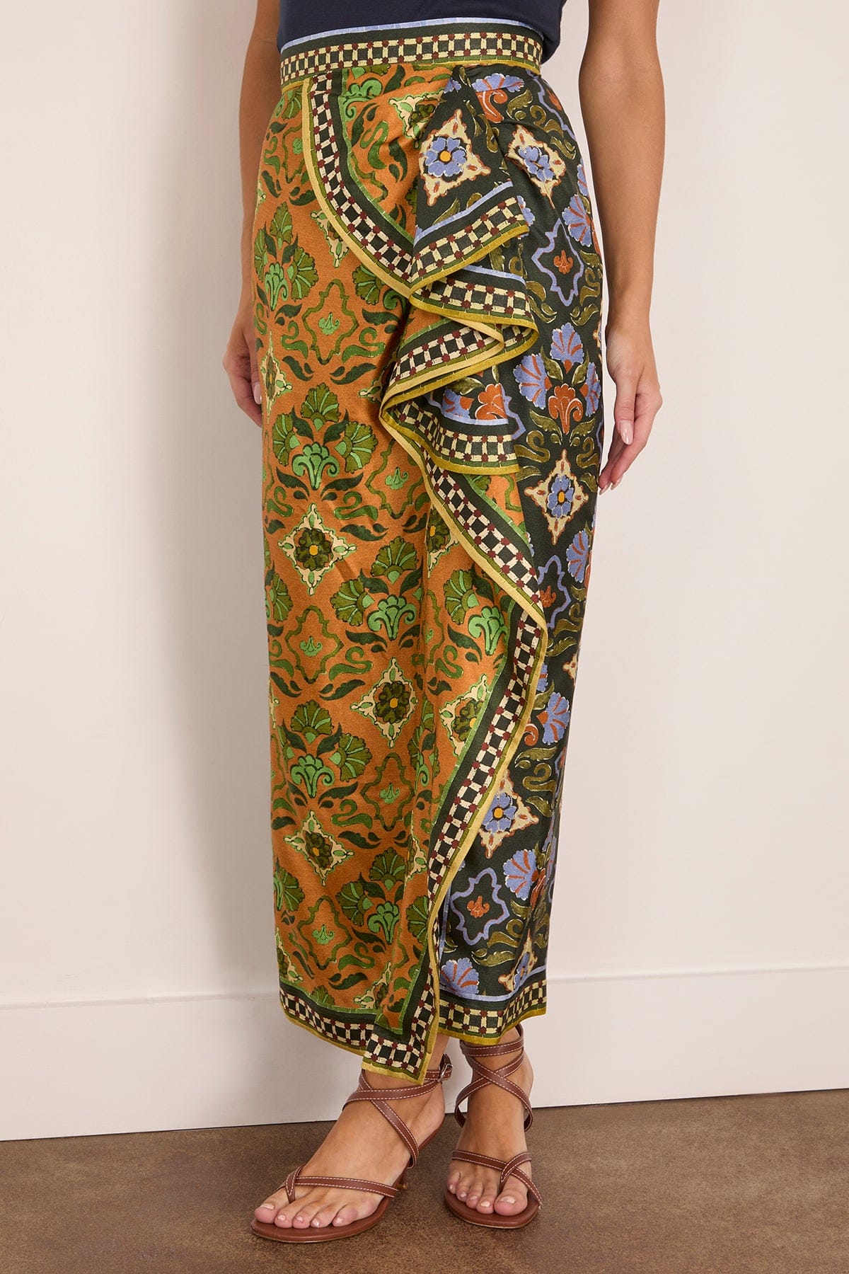 Cece Spliced Silk Skirt in Multi - Image 3