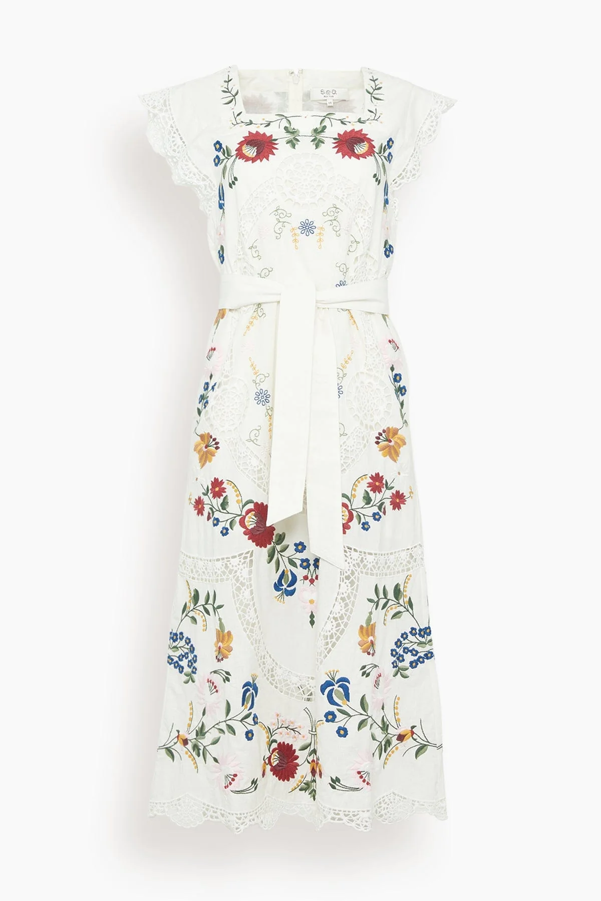 Celia Embroidery Tank Midi Dress in Cream
