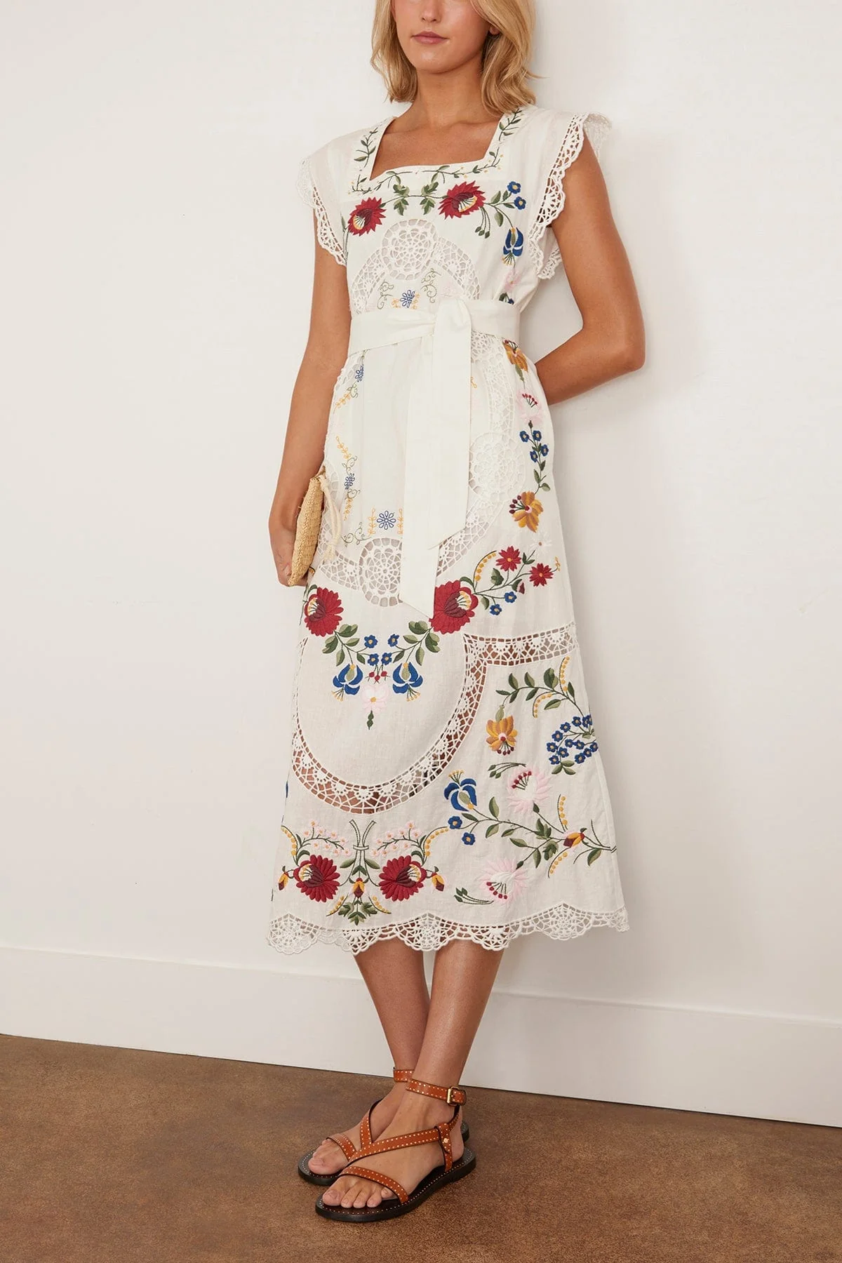 Celia Embroidery Tank Midi Dress in Cream - Image 2