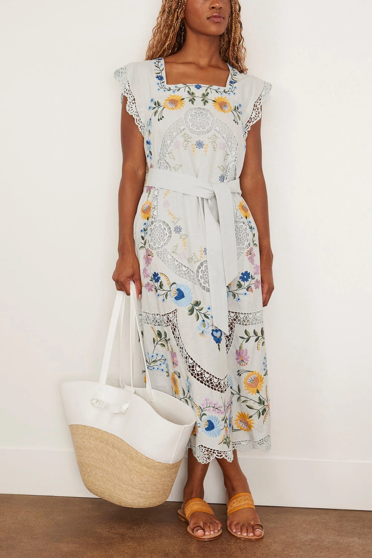 Celia Embroidery Tank Midi Dress in Sky - Image 2