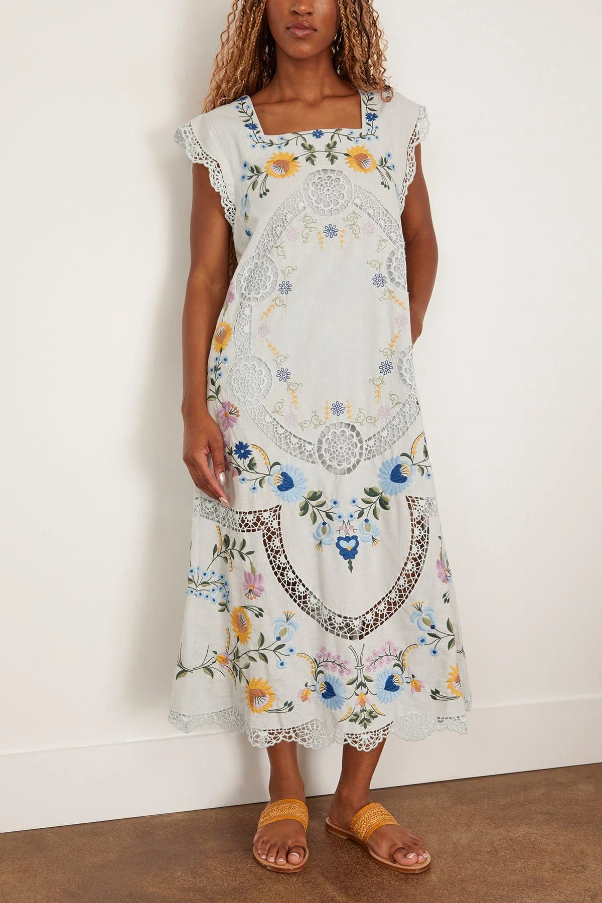 Celia Embroidery Tank Midi Dress in Sky - Image 3