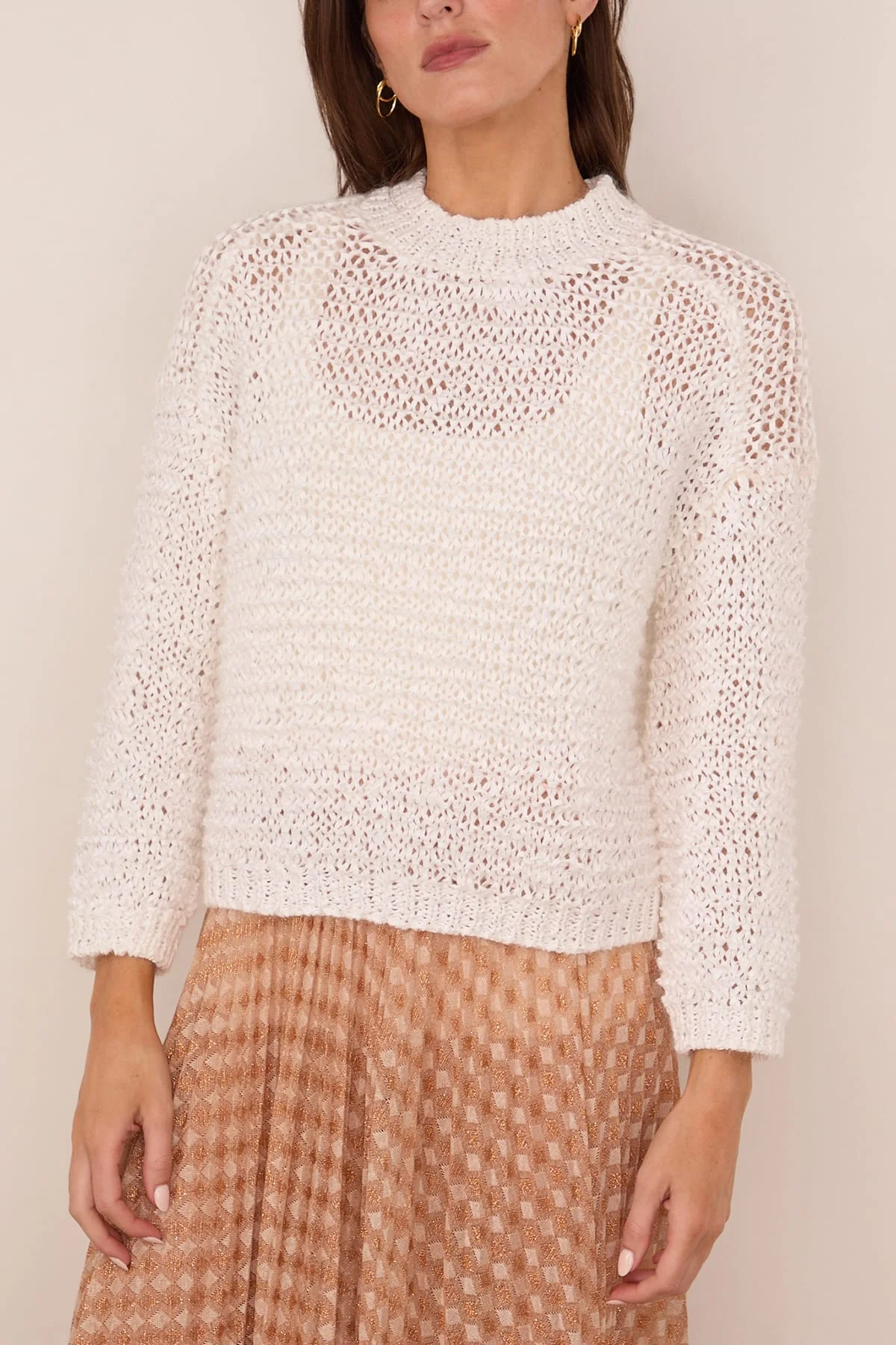 Chamois Ribbon Roundneck Sweater in Bianco - Image 3