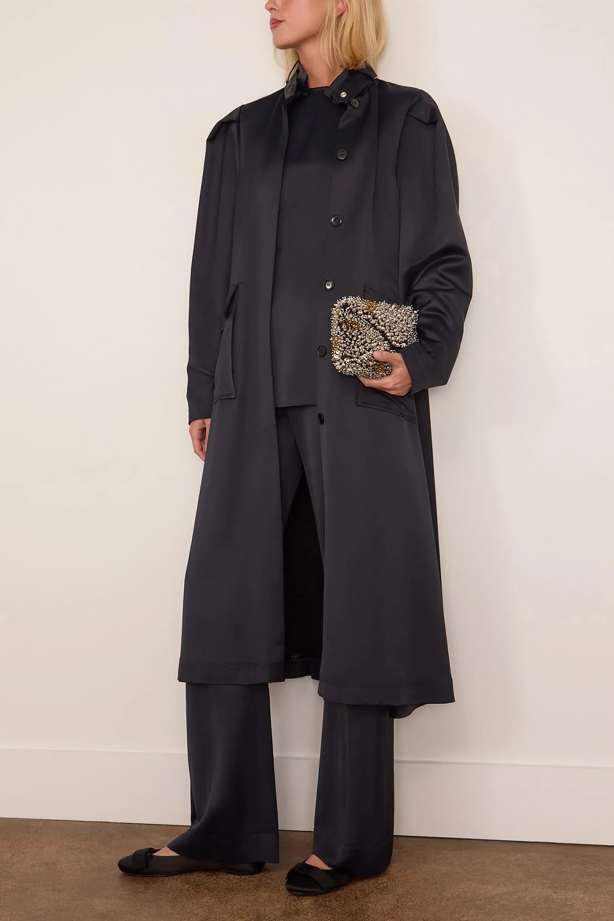 Chet Satin Trench in Black - Image 2