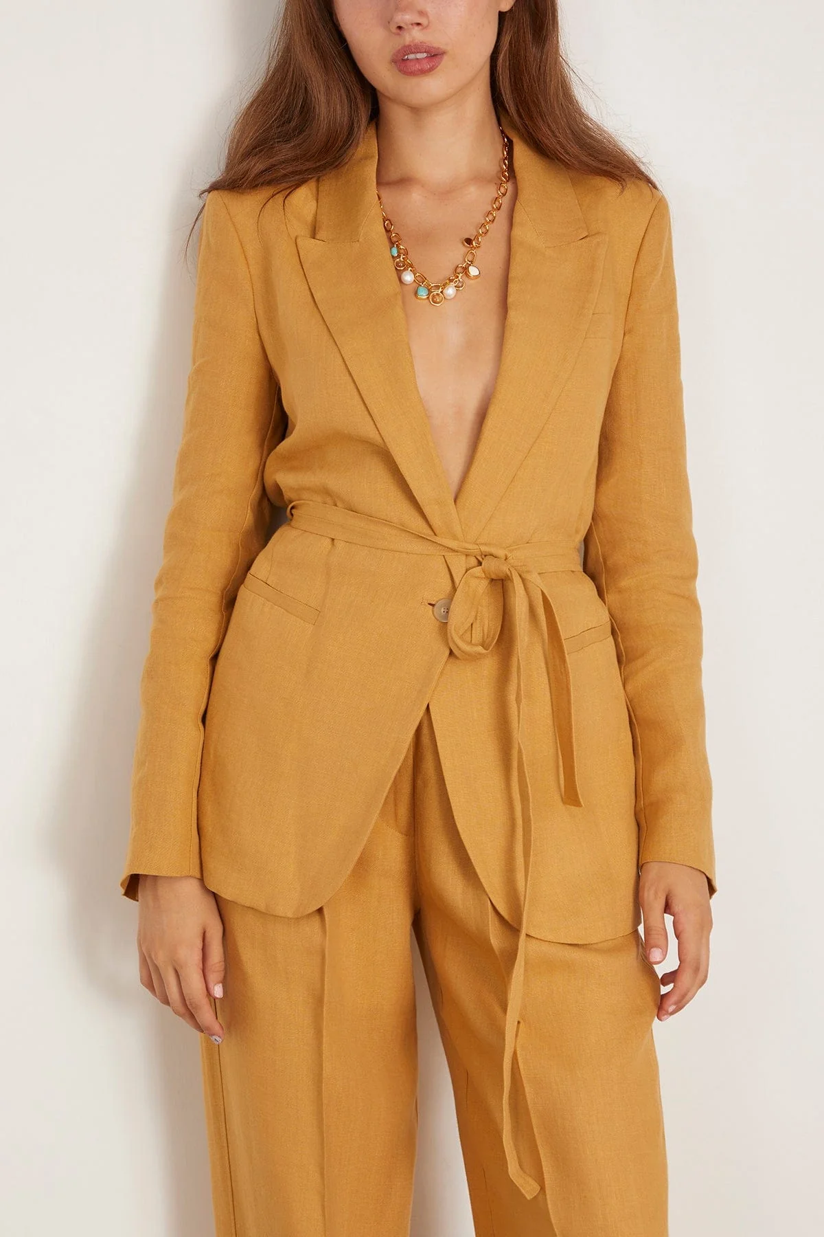 Chic Linen Canvas Belted Jacket in Grano - Image 3