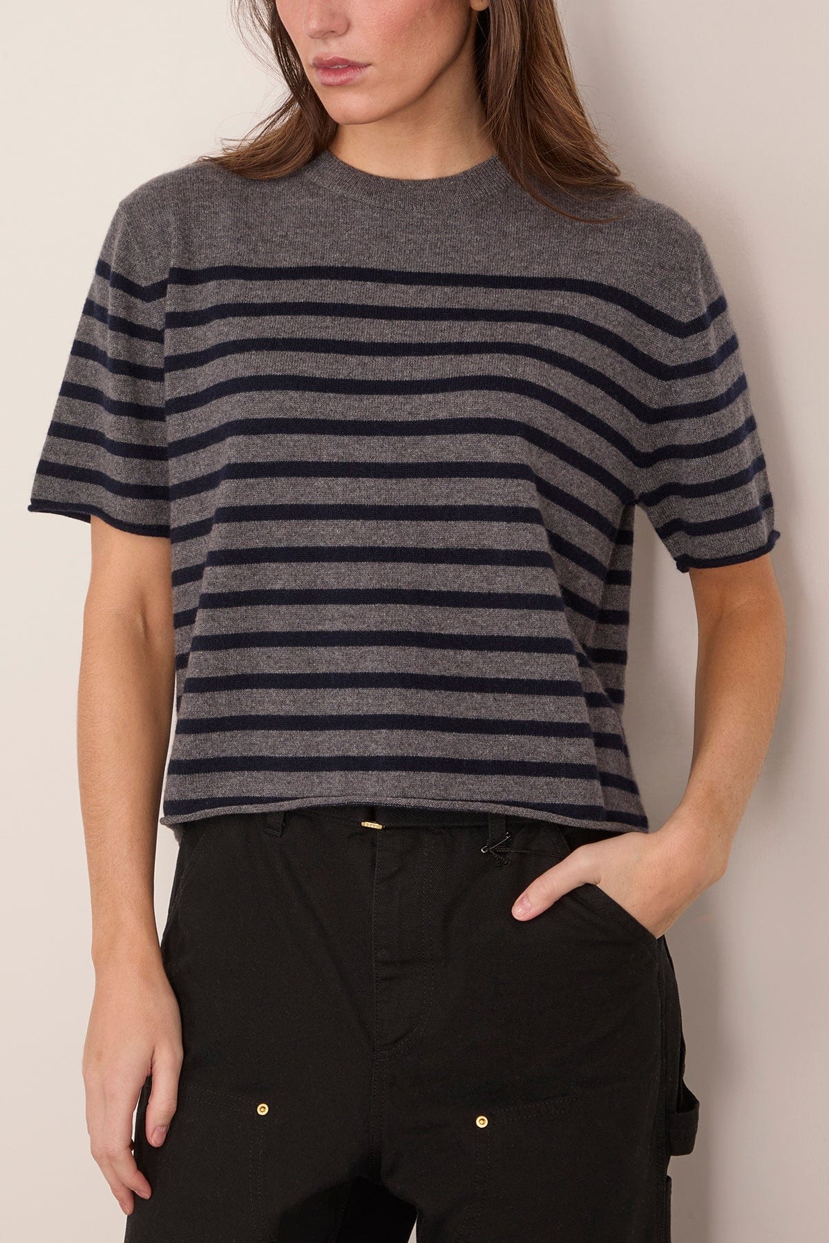Cila Stripes T-Shirt in Graphite/Navy Stripes - Image 3