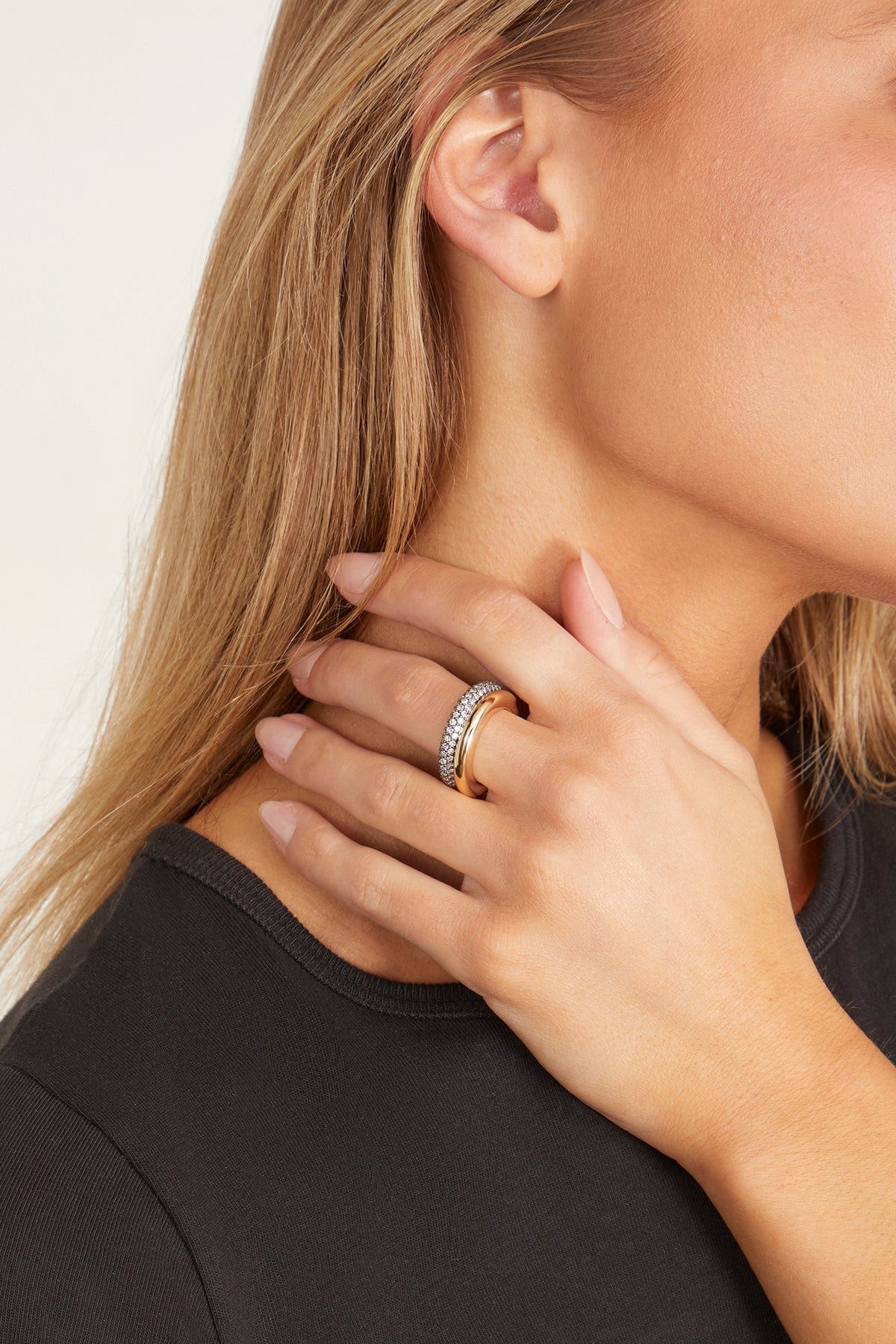 Classic Diamond Duo Ring Stack in Silver/Gold - Image 2