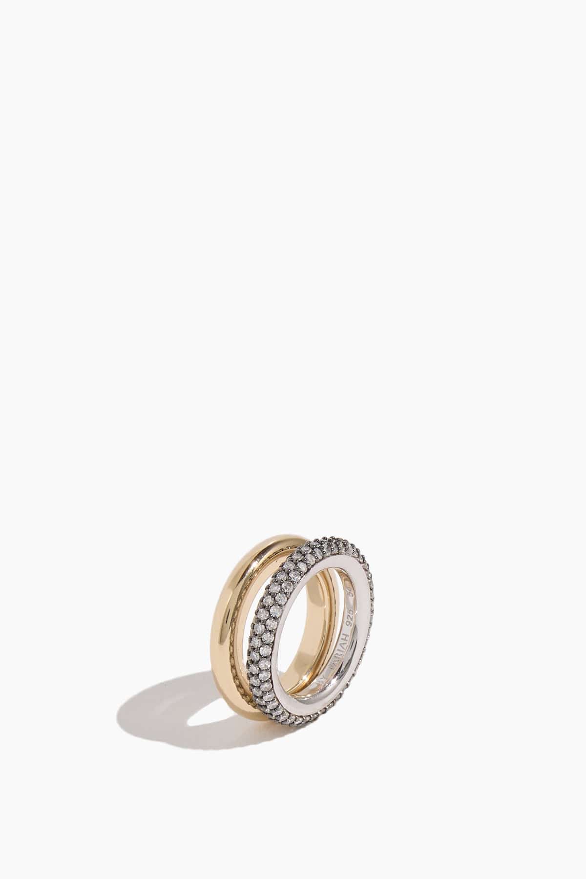 Classic Diamond Duo Ring Stack in Silver/Gold - Image 3
