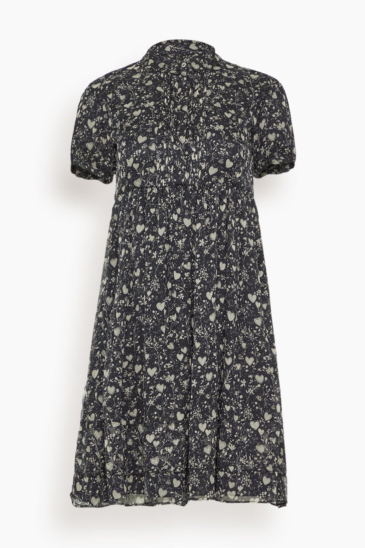 Collared Babydoll Dress in Mini Hearts on Black