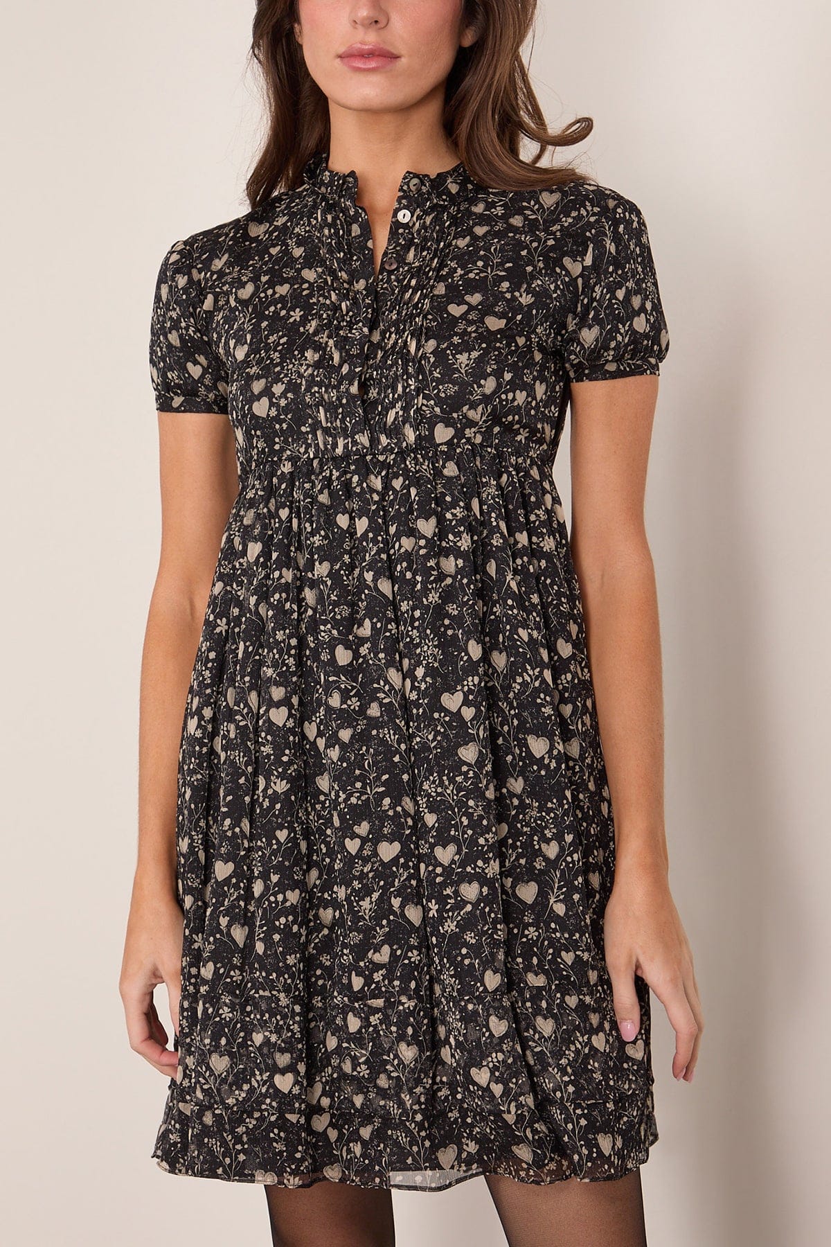 Collared Babydoll Dress in Mini Hearts on Black - Image 3