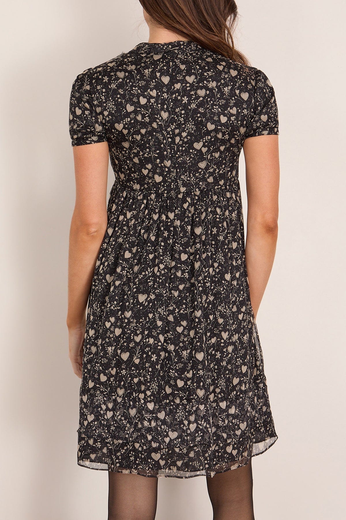 Collared Babydoll Dress in Mini Hearts on Black - Image 4