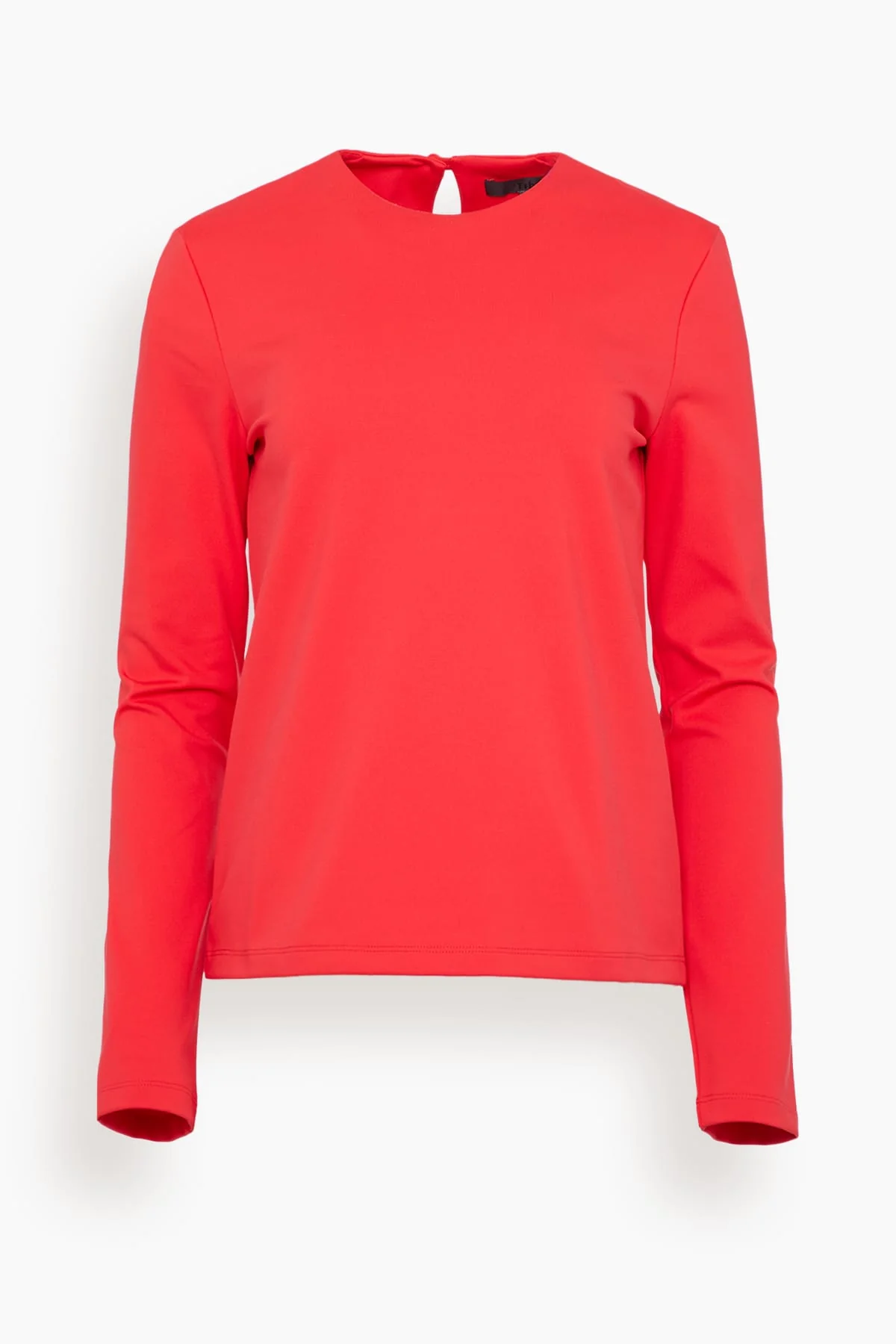 Compact Knit Long Sleeve Slim Top in Red