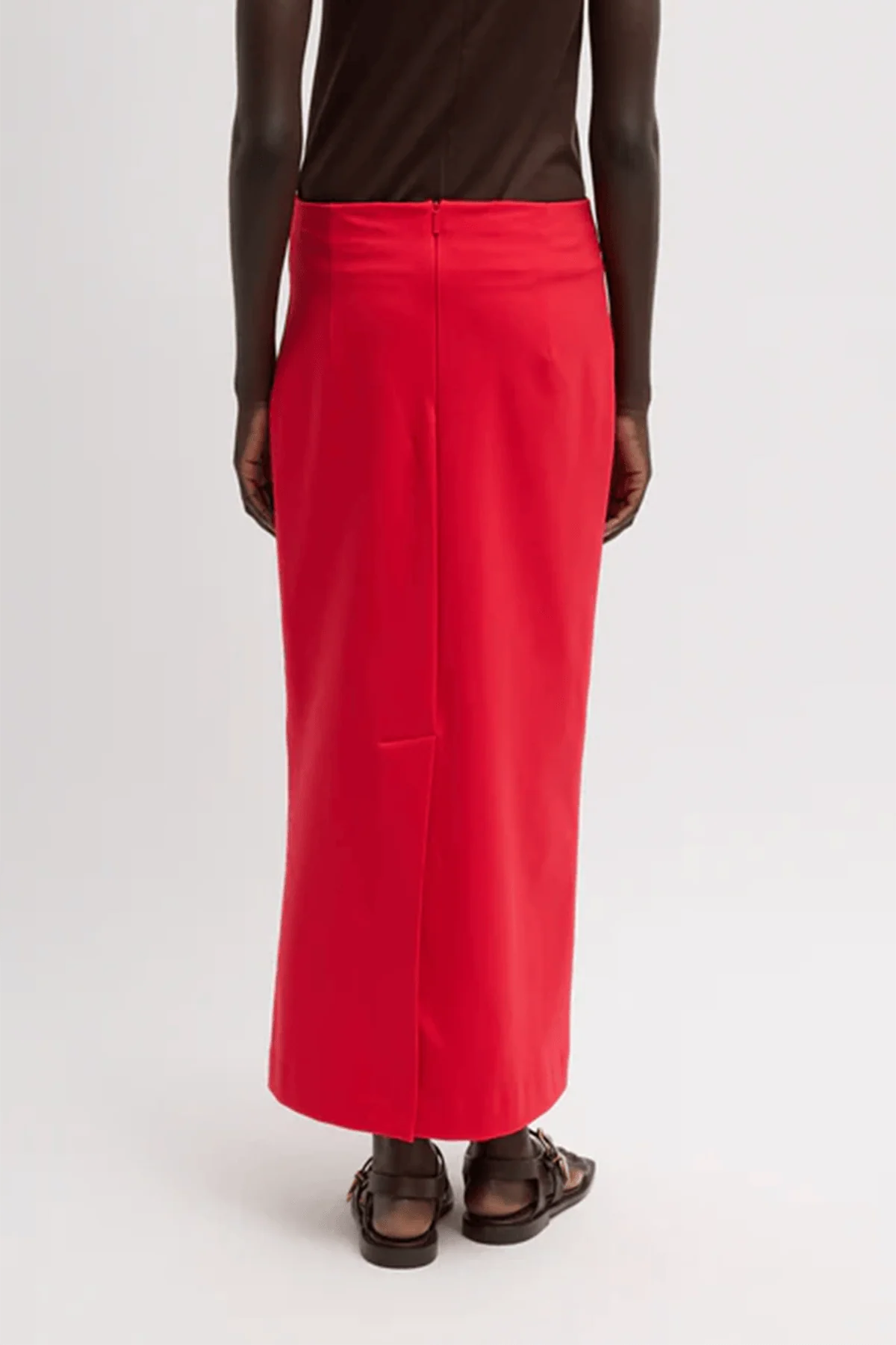 Compact Knit Pencil Skirt in Red - Image 4