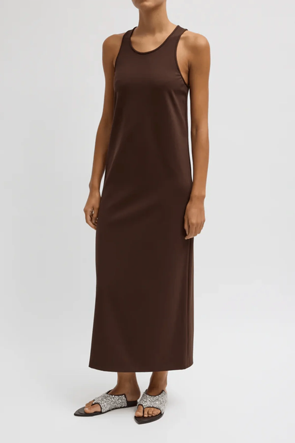 Compact Knit Sleeveless Dress in Brown - Image 3