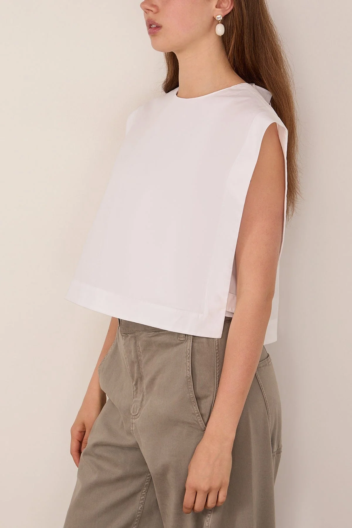 Compact Poplin Cropped Square Top in White - Image 3