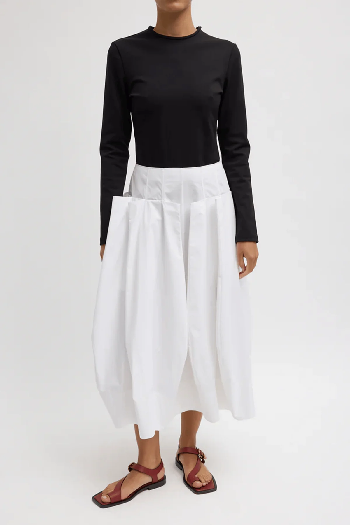 Compact Poplin Pinch Pleat Full Skirt in White - Image 2