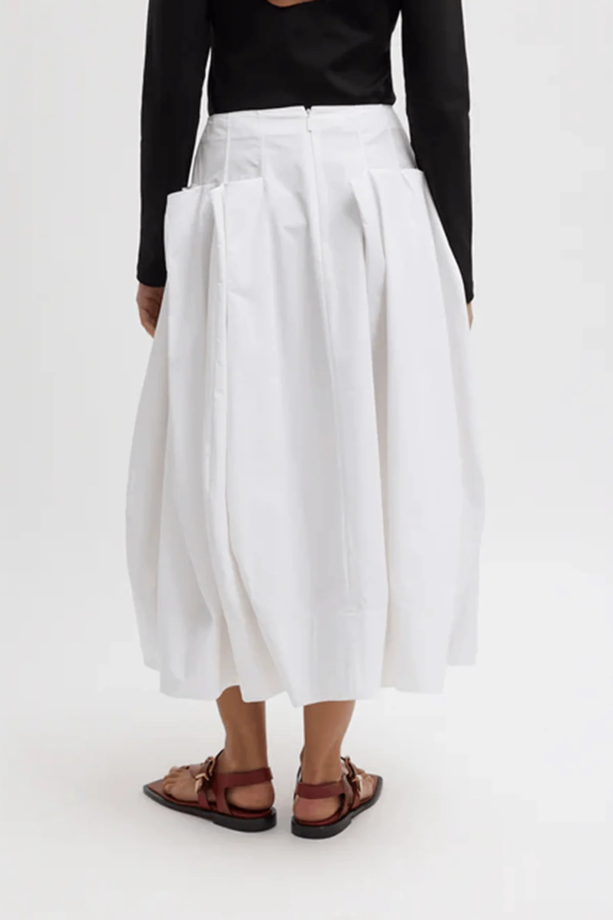Compact Poplin Pinch Pleat Full Skirt in White - Image 4
