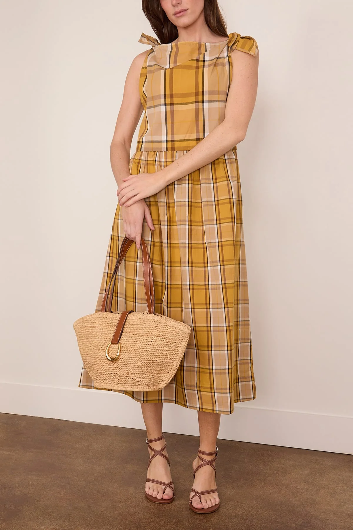 Copeland Plaid Midi Dress in Yellow - Image 2