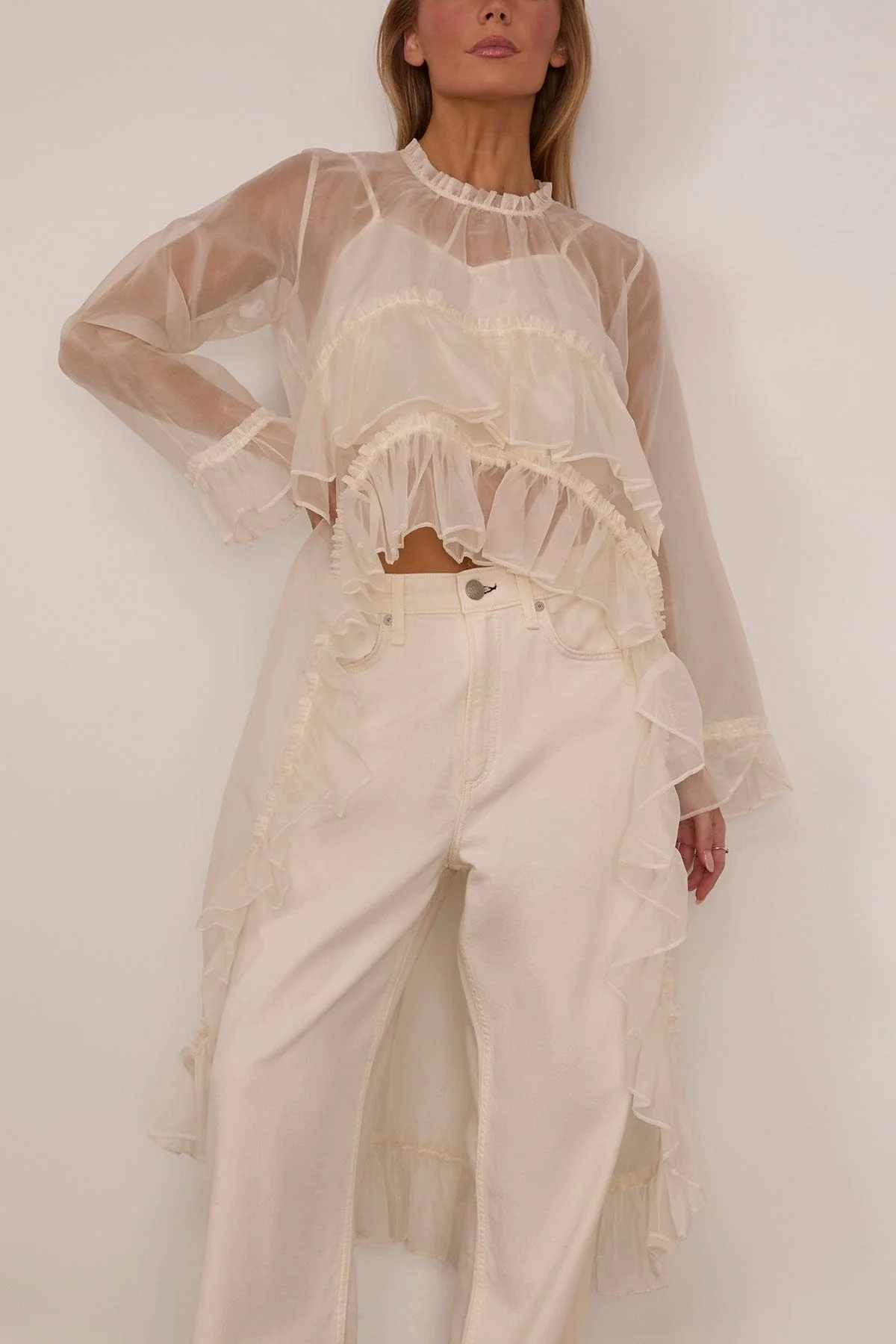 Cornelia Solid High Low Top in Cream - Image 3