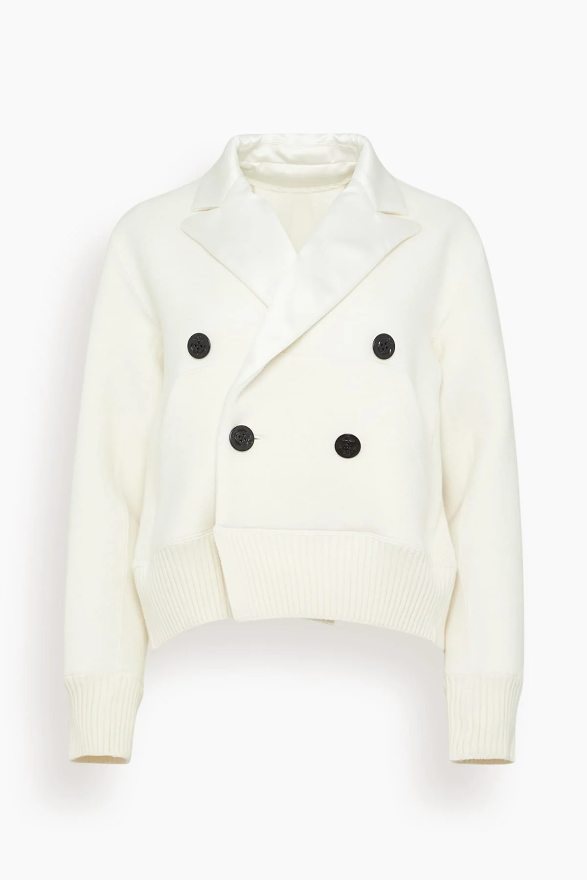 Cotton Cashmere Knit Jacket in Off White